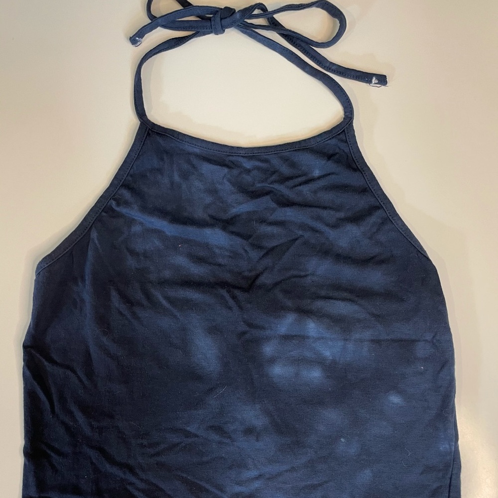 Halter cropped blue tye dye tank